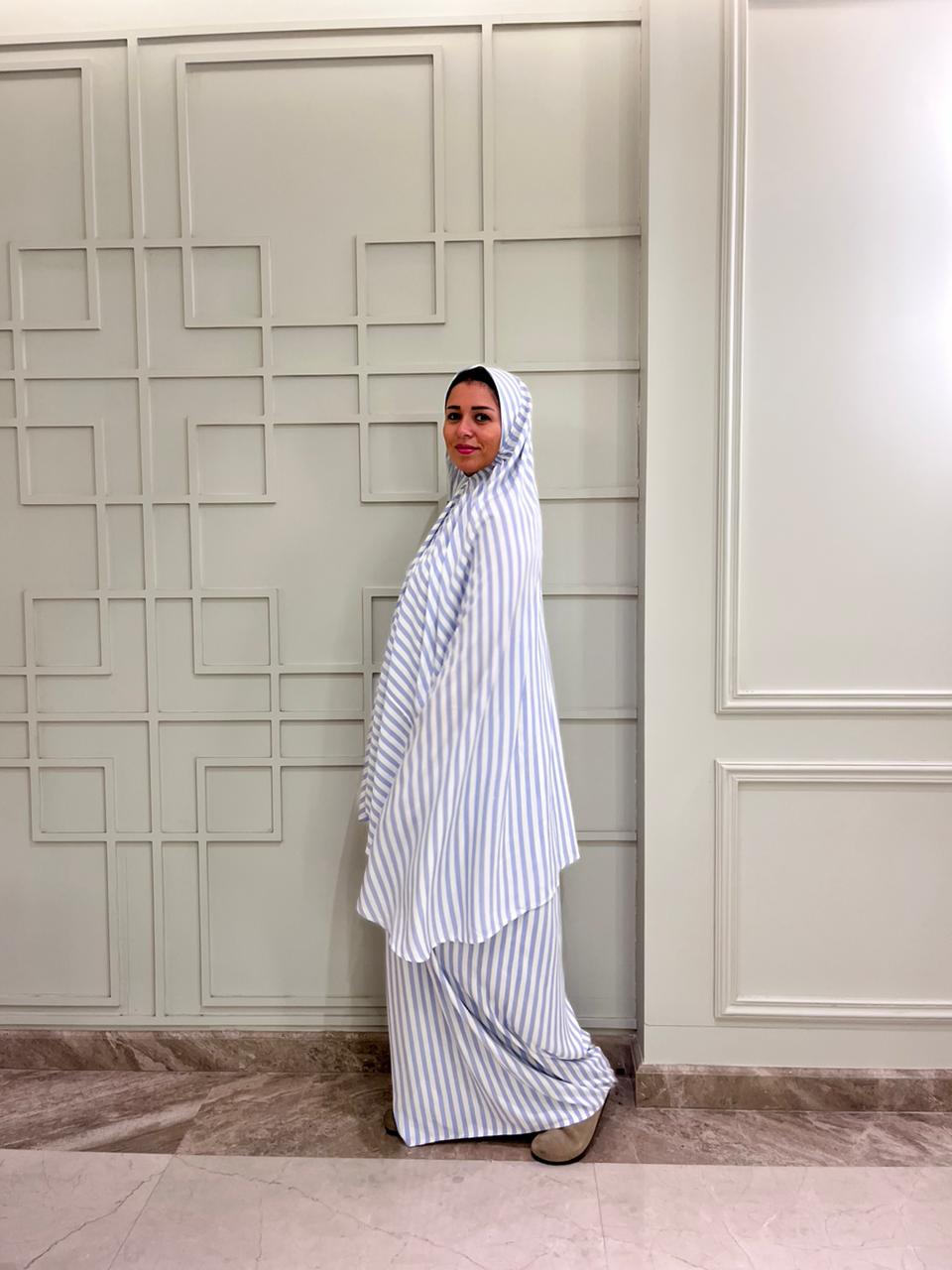 White and Baby Blue Stripe Viscose