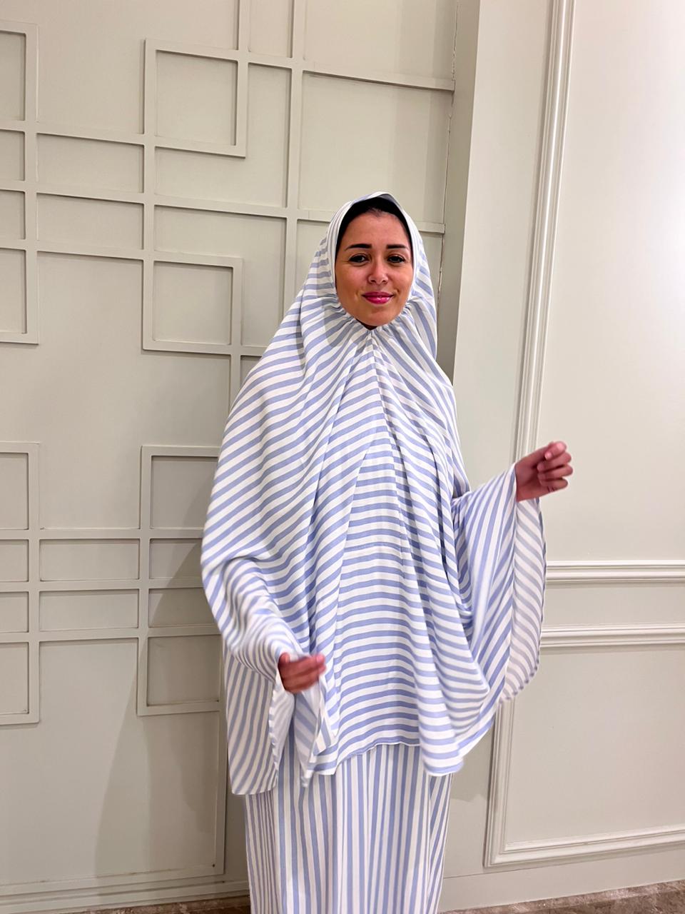 White and Baby Blue Stripe Viscose