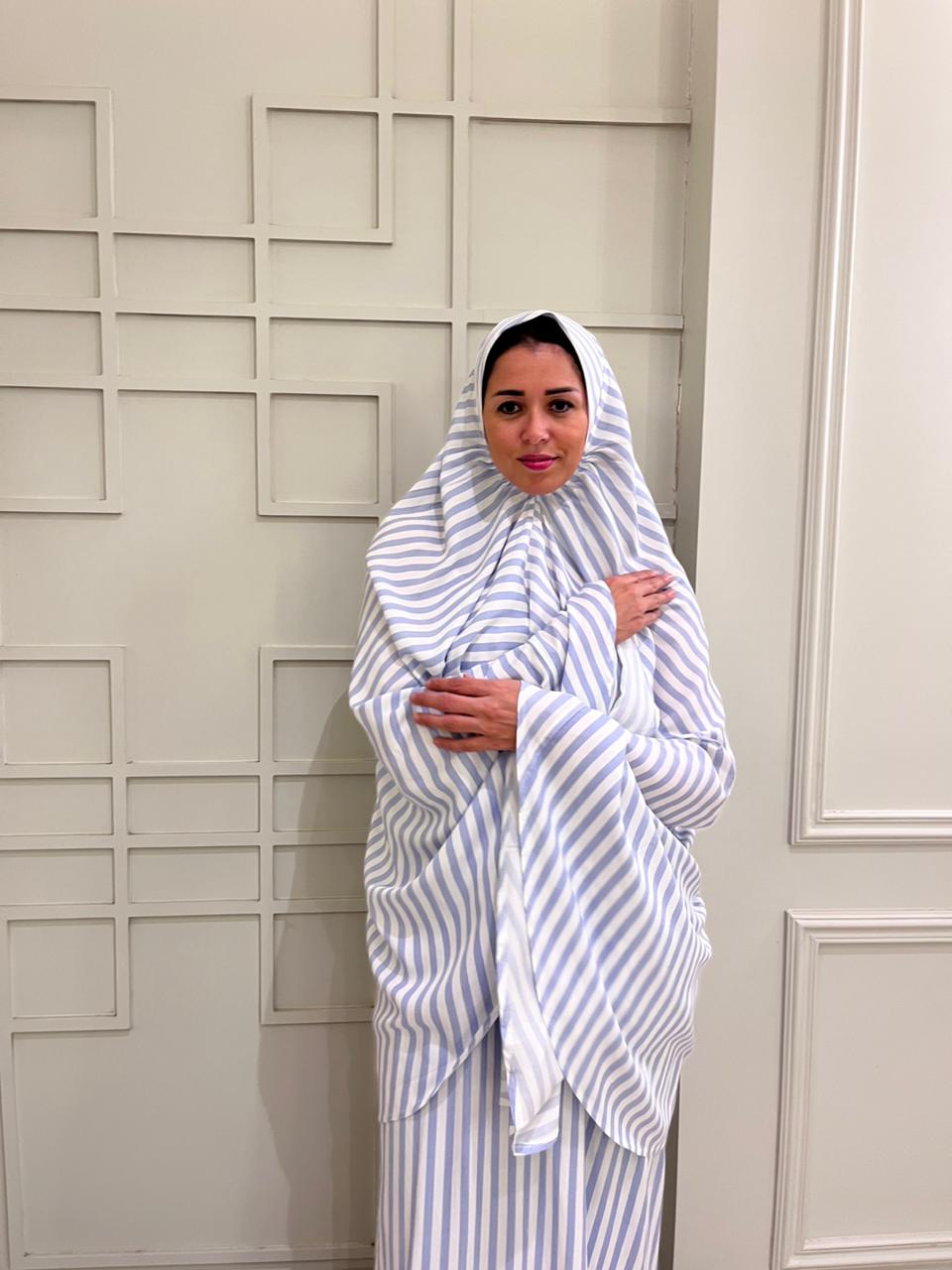 White and Baby Blue Stripe Viscose