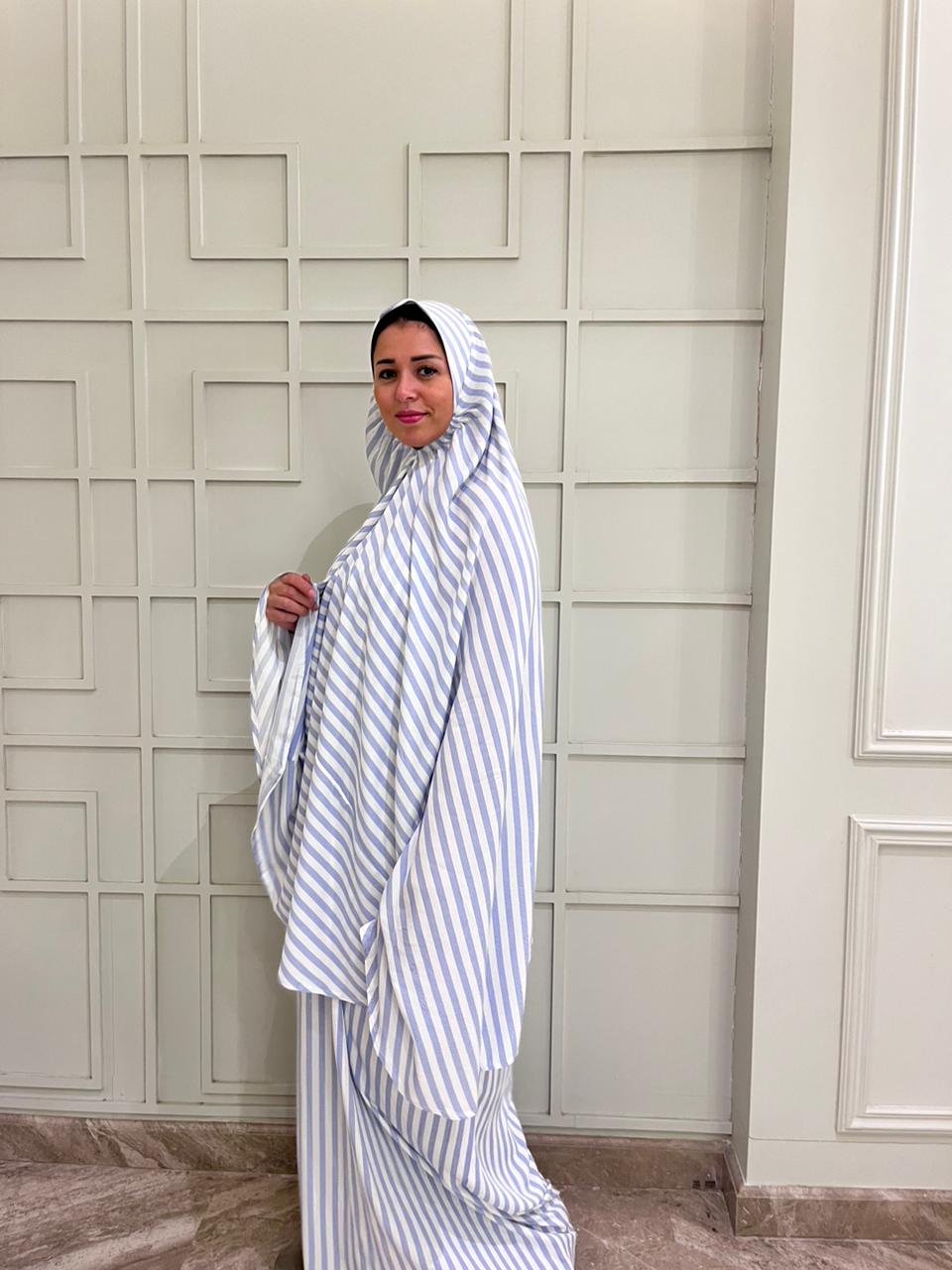 White and Baby Blue Stripe Viscose