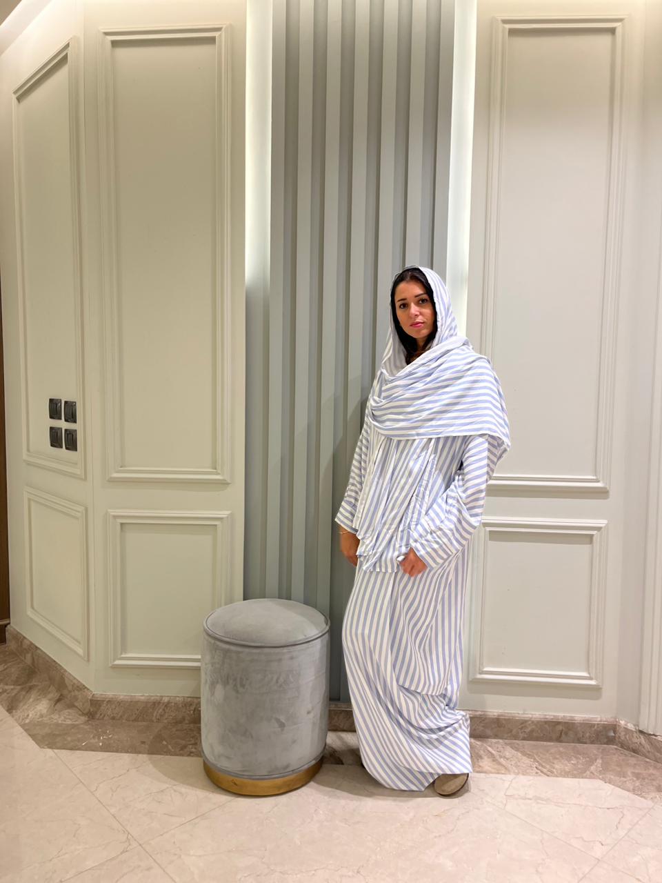 White And Baby Blue Stripe Viscose Esdal