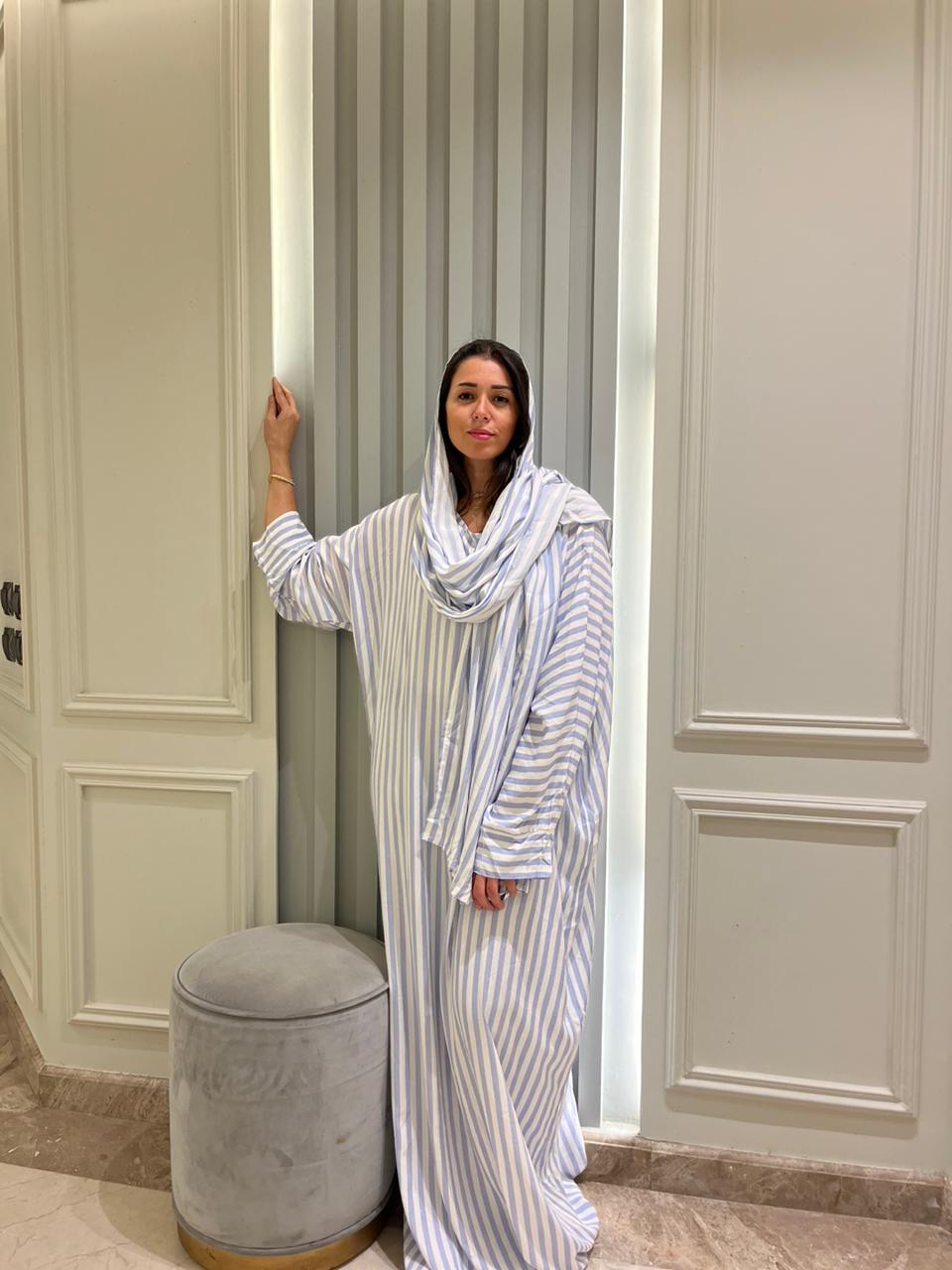 White And Baby Blue Stripe Viscose Esdal