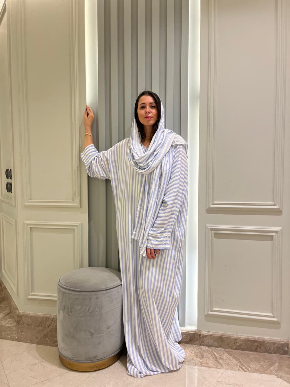 White And Baby Blue Stripe Viscose Esdal