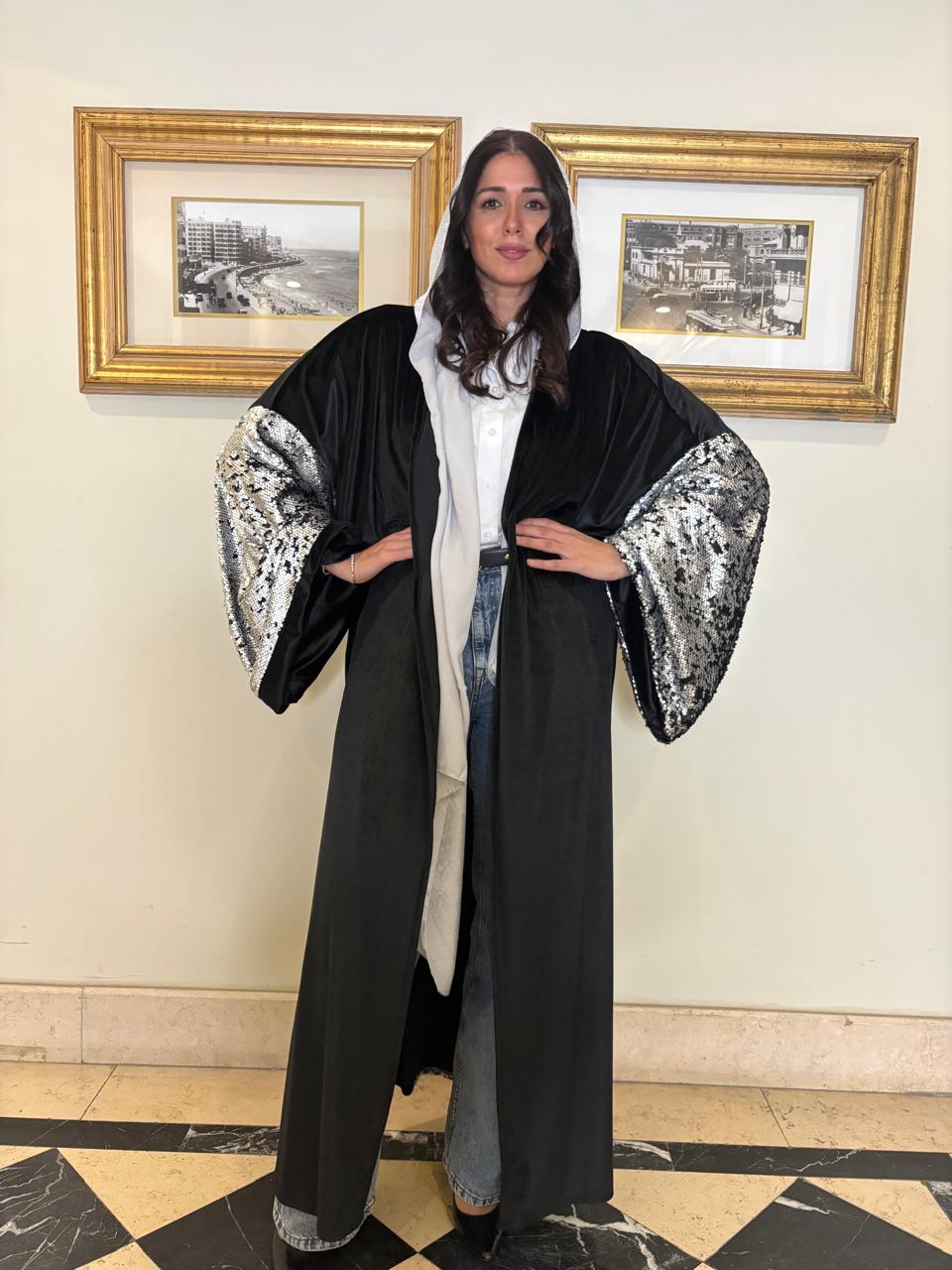 Black velvet Abaya with sequins