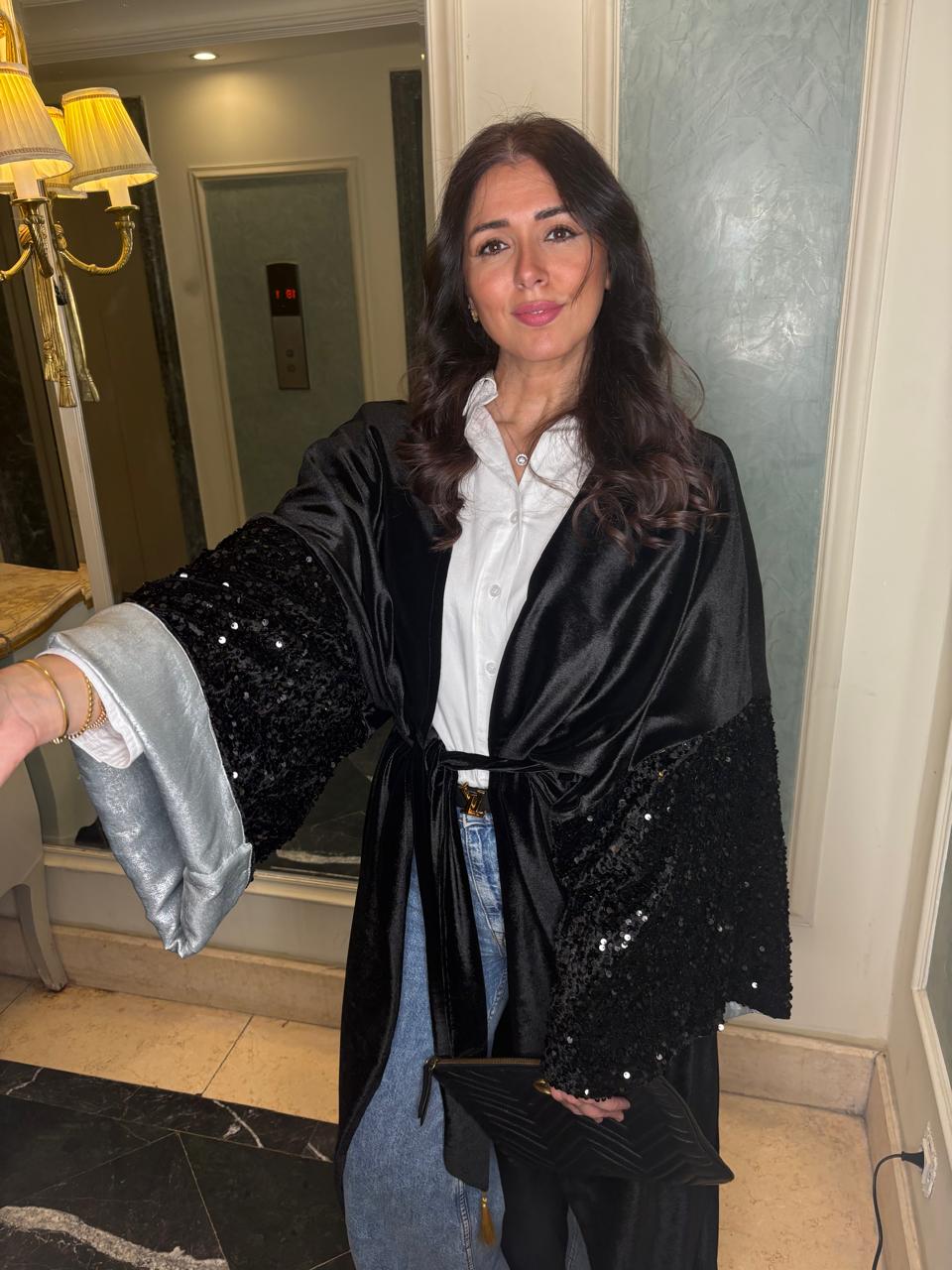 Black velvet Abaya with sequins