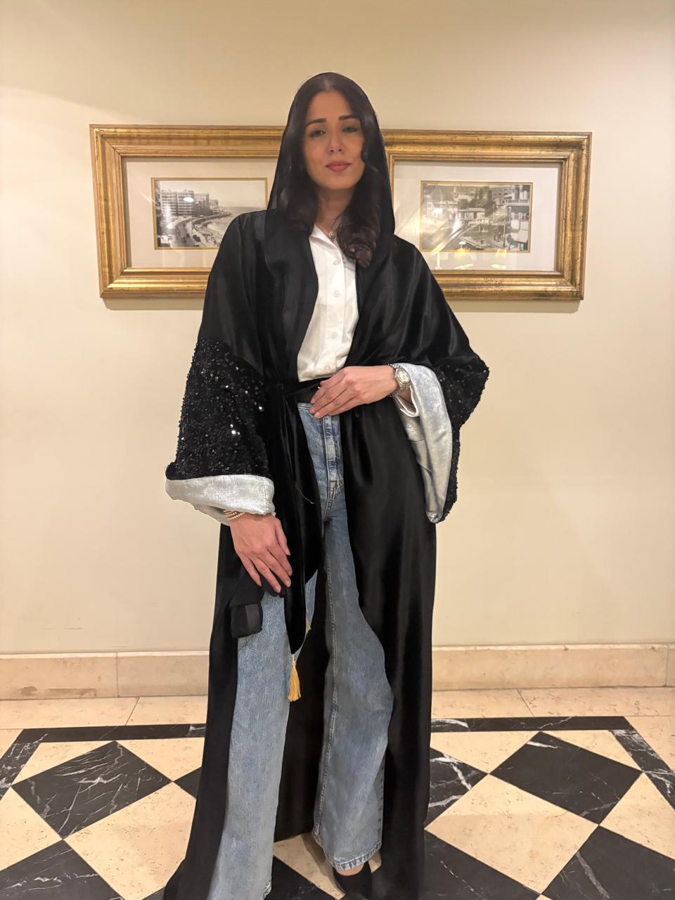 Black velvet Abaya with sequins