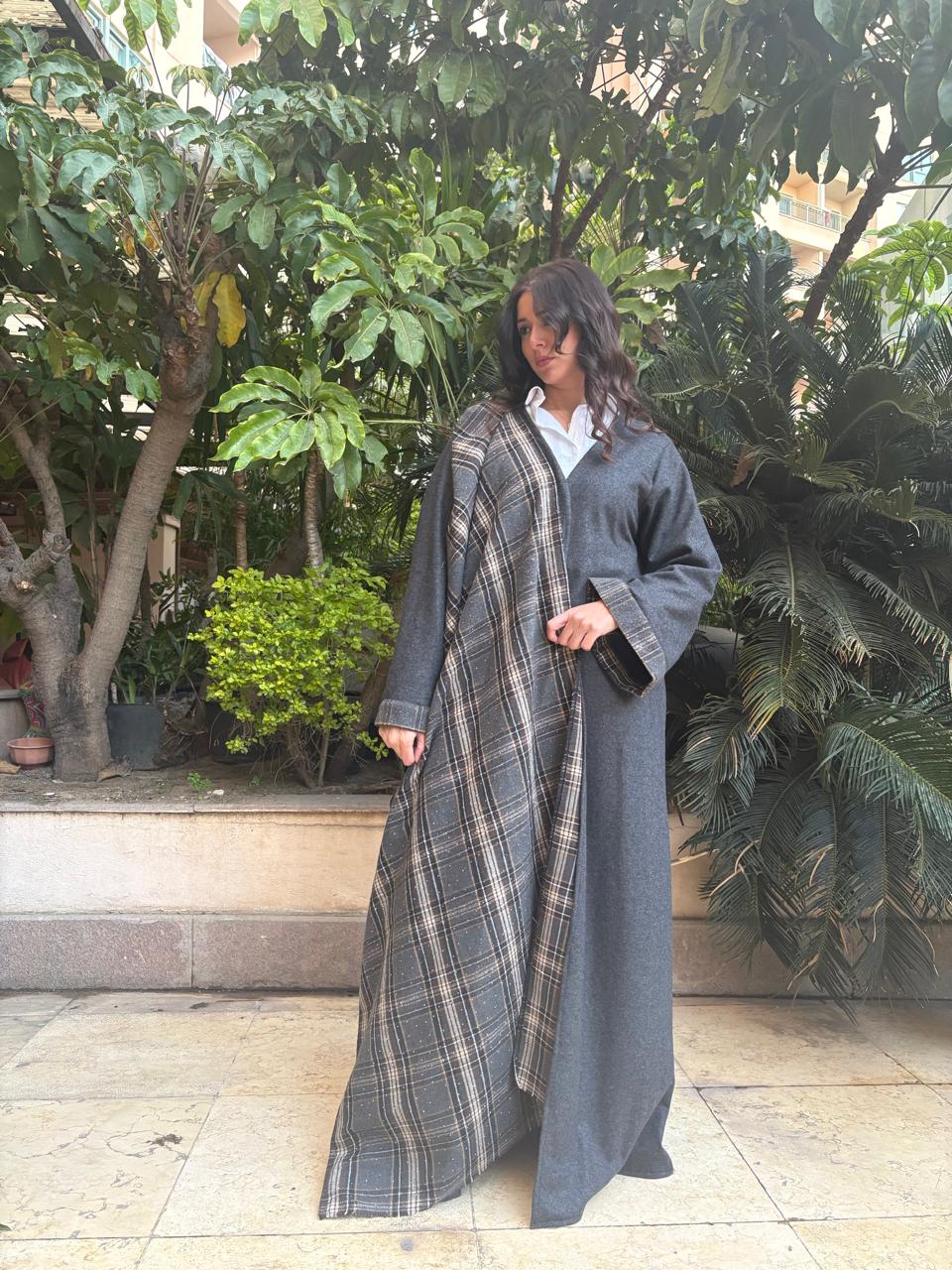 Gray Abaya with shawl