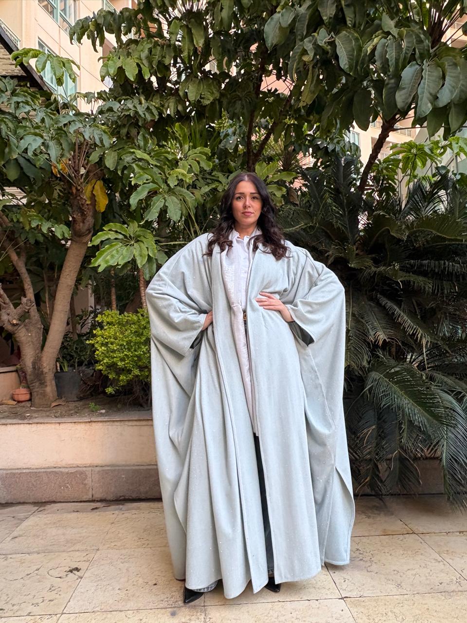 Baby blue wool strass abaya