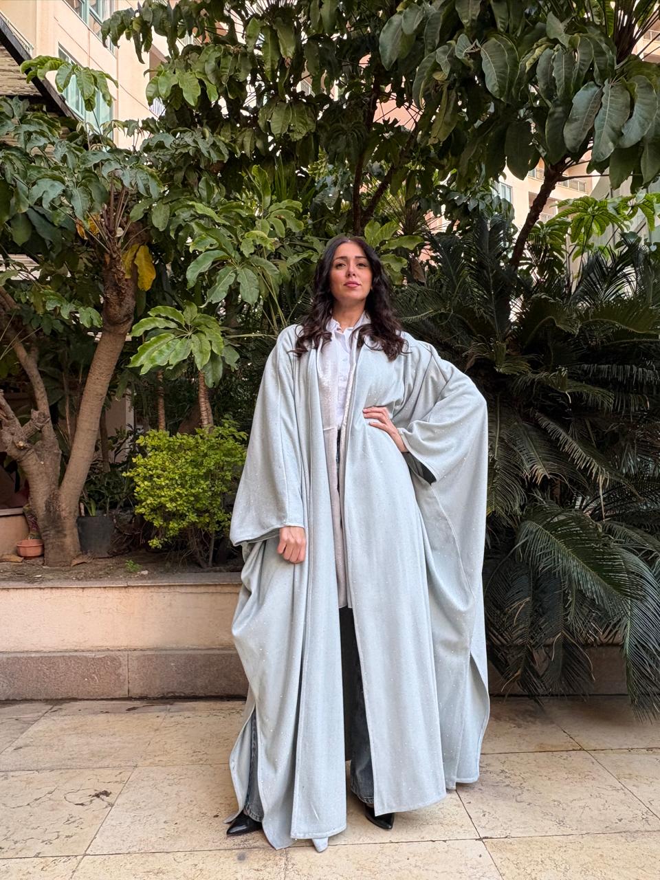 Baby blue wool strass abaya