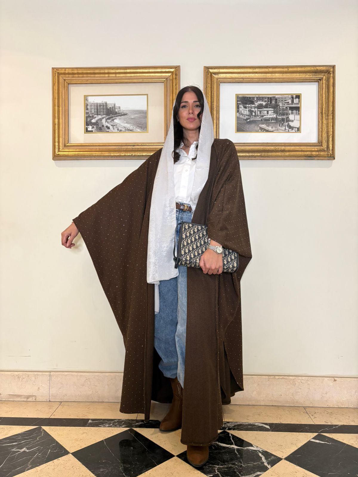 Brown wool strass abaya