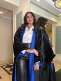 Double face black velvet and royal blue silk Abaya