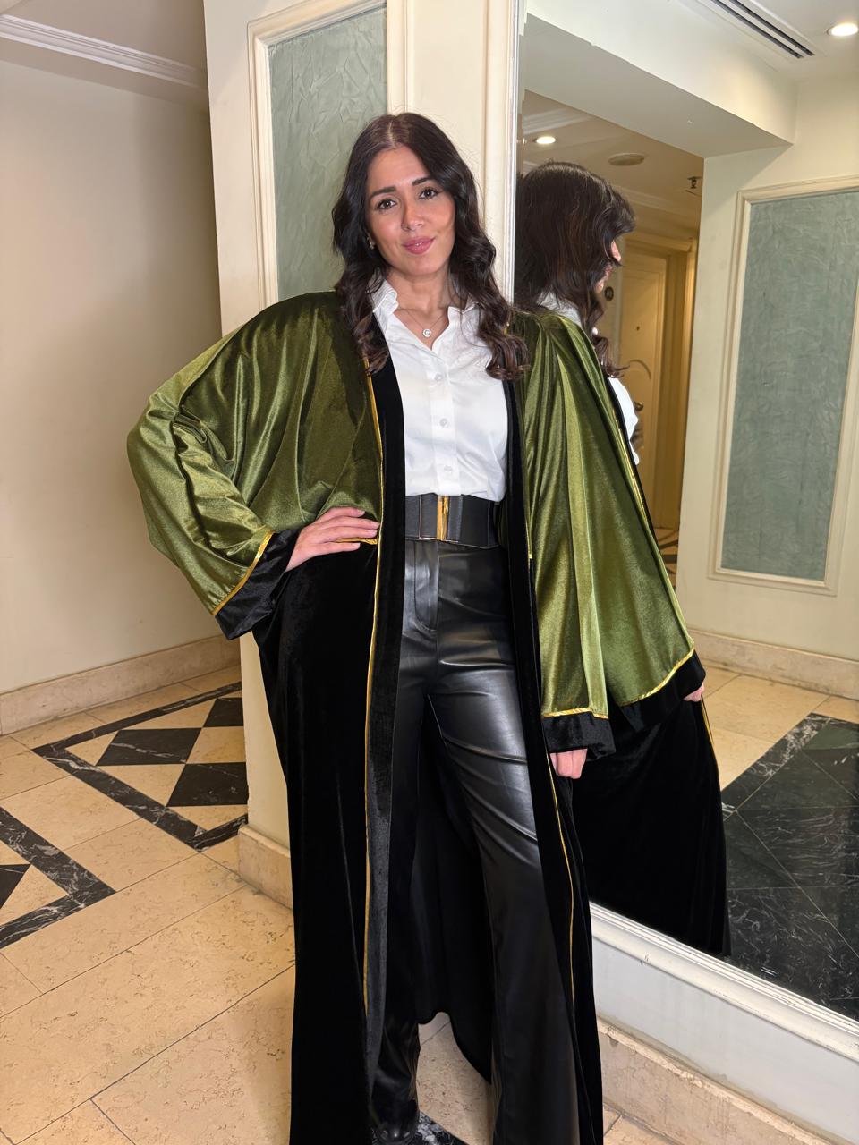 Black and olive velvet Abaya