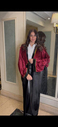Black and Burgundy velvet abaya