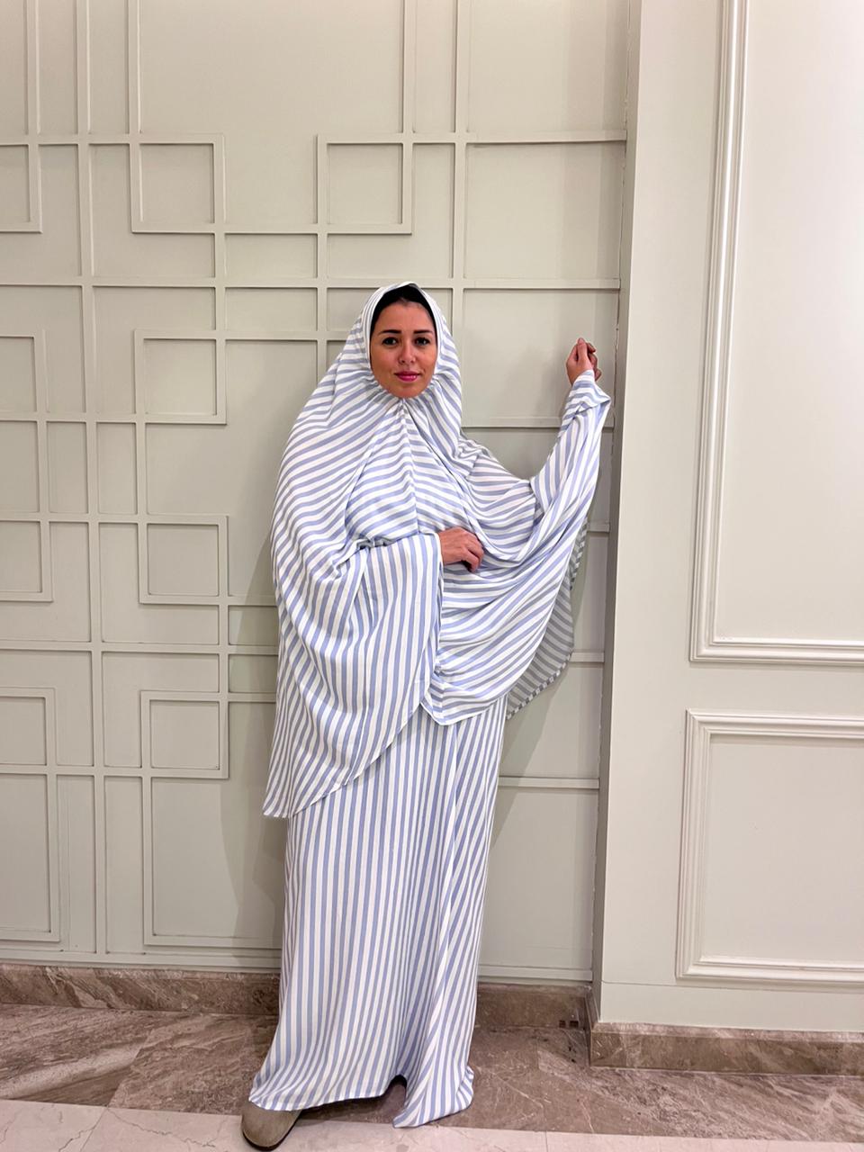White and Baby Blue Stripe Viscose