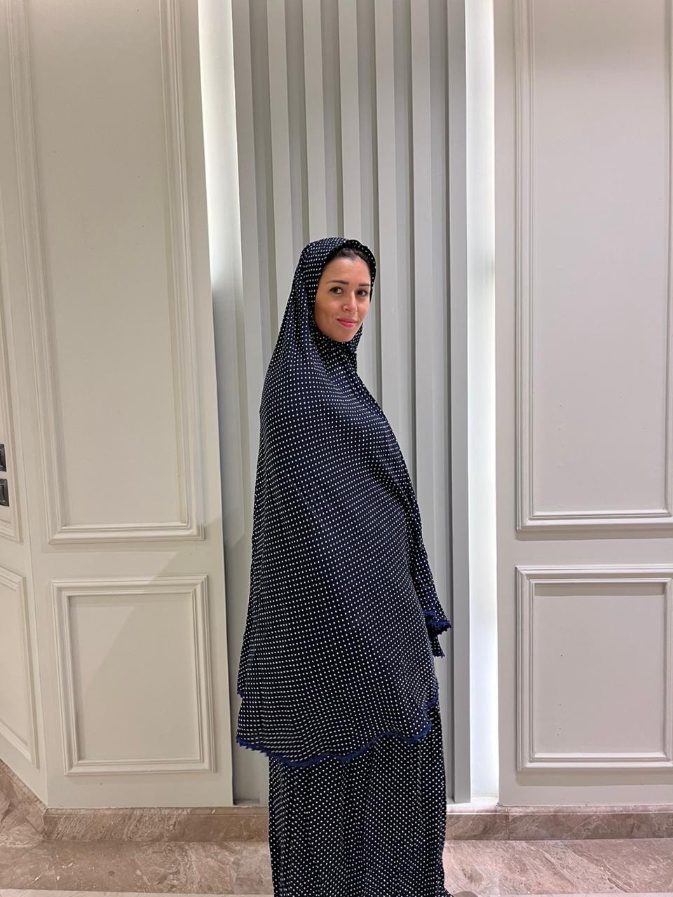 Dark Blue Polka Dot Viscose Two Pieces Set