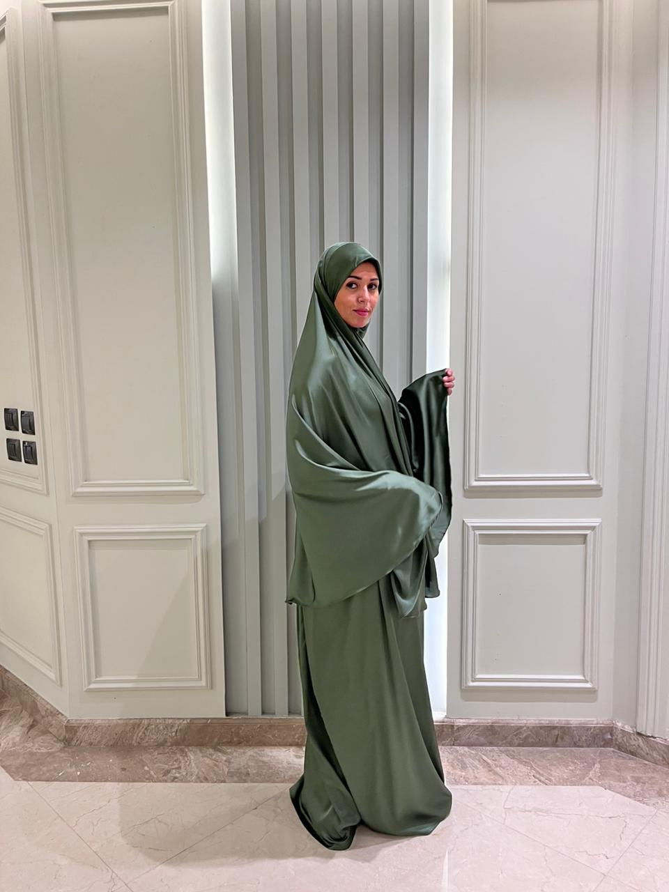 Olive Satin Two Pieces Set